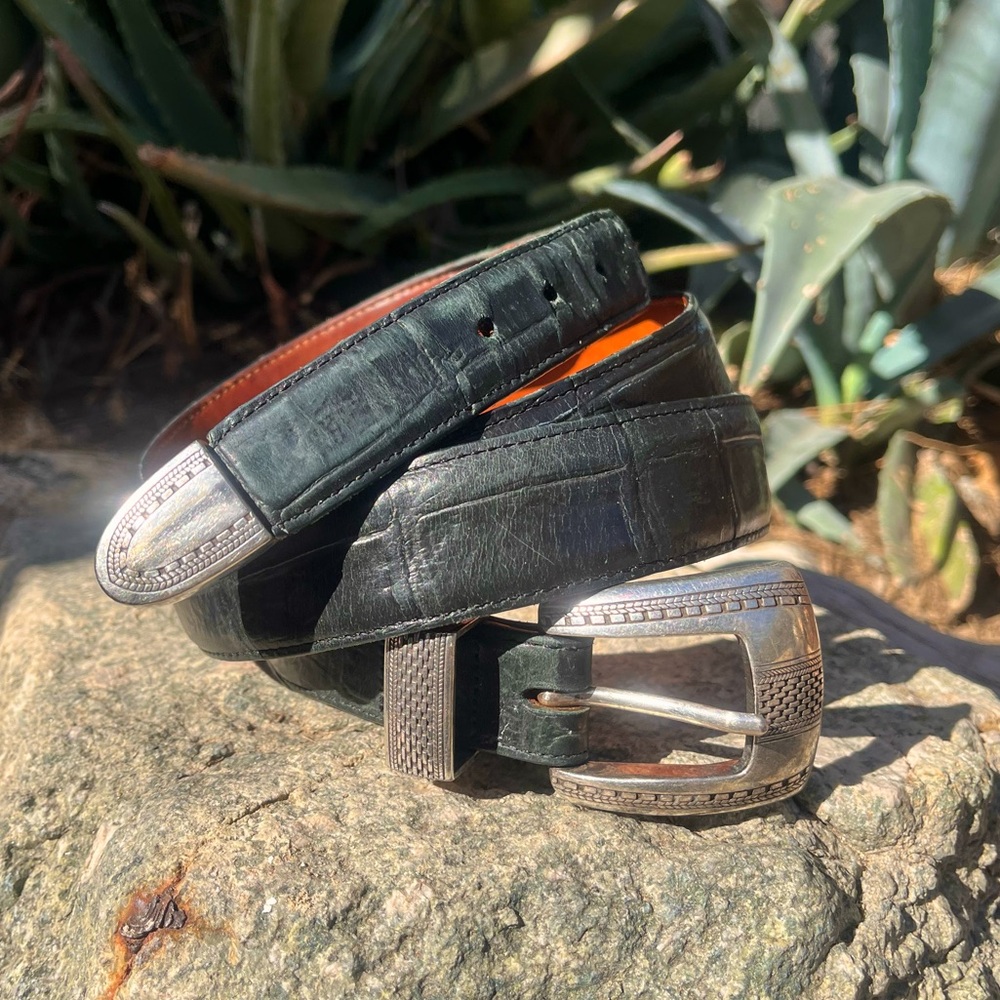 ONYX | By Brighton Vintage Elegant Black Leather Belt with Silver Buckle 46